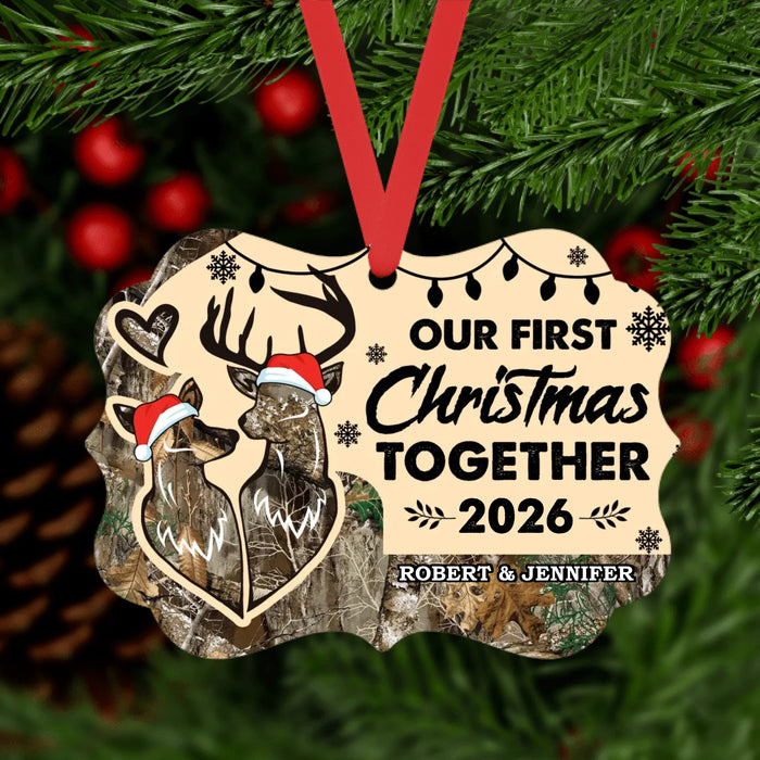 Personalized Our First Christmas Together 2026 Ornament, Custom Hunting Christmas Metal Ornament, Gift For Hunting Couples, Hunting Lovers