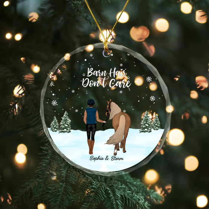 Personalized Barn Hair Don't Care Glass Ornament, Custom Horse Girl Christmas Tree Hanging Decor, Gift for Horse Lovers