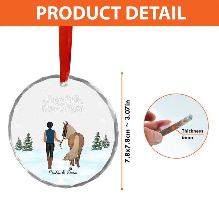 Personalized Barn Hair Don't Care Glass Ornament, Custom Horse Girl Christmas Tree Hanging Decor, Gift for Horse Lovers