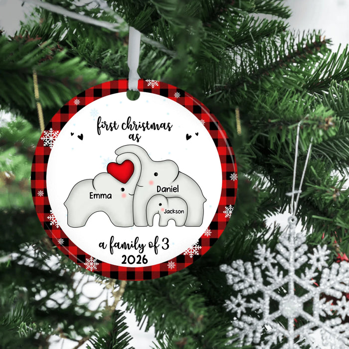 Personalized Elephant First Christmas as a Family Ornament, Custom Elephant Family Ceramic Ornament, First Christmas 2026 Ornament