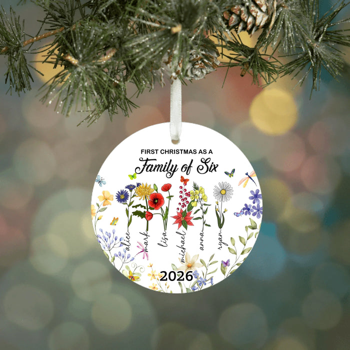 Personalized First Christmas as a Family of 3-8 Flowers Ornament, Custom Birth Month Flower Family Ceramic Ornament, First Christmas 2026 Ornament