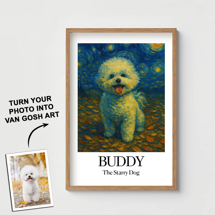 Personalized Starry Night Portrait Poster, Custom Pet Portrait in Van Gogh Style Wall Art, Dog Cat Portrait Painting