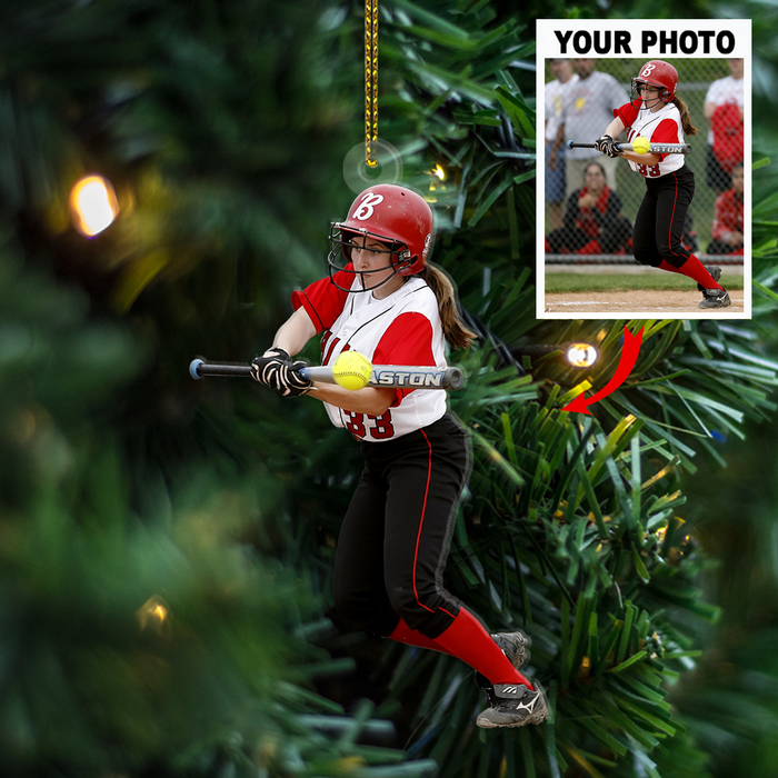 Customized Your Photo Ornament - Personalized Photo Upload Acrylic Ornament, Christmas Gifts For Baseball Lovers, Baseball Softball Players