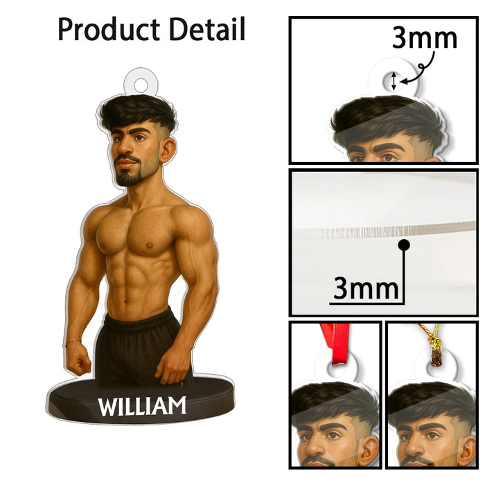 Custom Caricature-Style Portrait Ornament from Your Photo – Personalized Acrylic Christmas Ornament, Unique Gift for Gymer, Workout Lovers