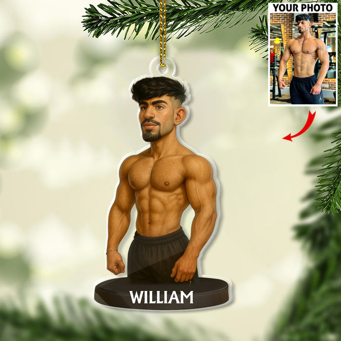 Custom Caricature-Style Portrait Ornament from Your Photo – Personalized Acrylic Christmas Ornament, Unique Gift for Family, Friends