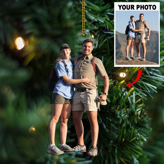 Customized Your Photo Ornament - Personalized Photo Upload Acrylic Ornament, Christmas Gifts For Hiking Lovers, Hikers