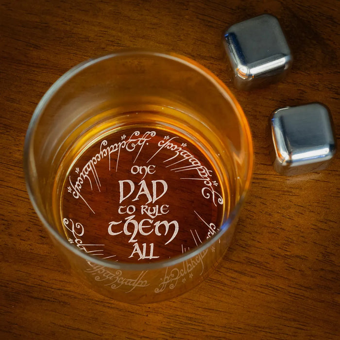 One Ring Whiskey Glass Engraved for Dad - One Dad to Rule Them All Rock Glass 11oz
