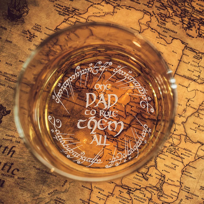 One Ring Whiskey Glass Engraved for Dad - One Dad to Rule Them All Rock Glass 11oz