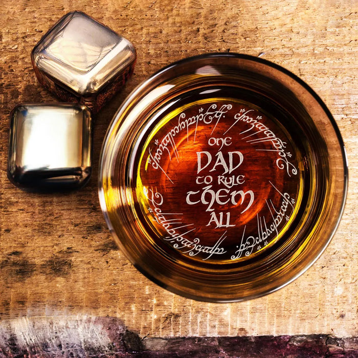 One Ring Whiskey Glass Engraved for Dad - One Dad to Rule Them All Rock Glass 11oz