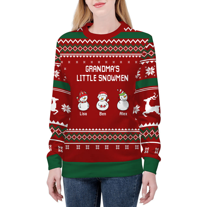 Grandma's Little Snowmen - Personalized Custom Unisex Ugly Christmas Sweater, Christmas Gift For Grandma, Nana