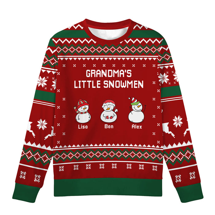 Grandma's Little Snowmen - Personalized Custom Unisex Ugly Christmas Sweater, Christmas Gift For Grandma, Nana