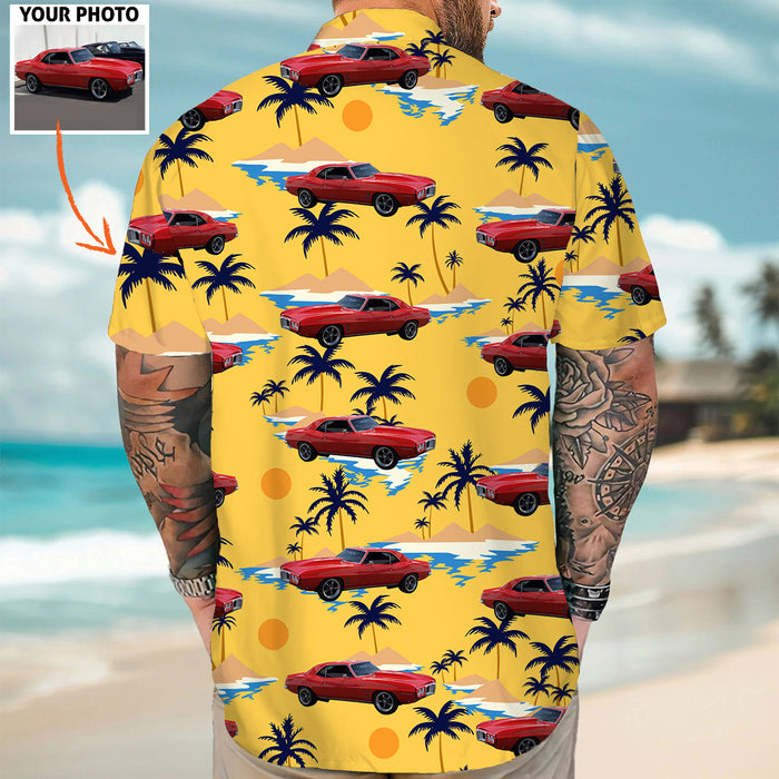 Personalized Photo Upload Car Hawaiian Shirt, Custom Vehicle Photo Yellow Aloha Shirt for Car Lovers