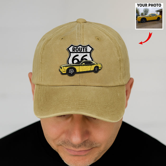 Custom Route 66 Car Embroidered Hat, Car Photo Embroidered, Car Lover Gift