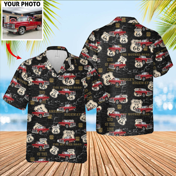 Personalized The Mother Road U.S. Highway 66 Hawaiian Shirt, Custom Vehicle Photo Upload Route 66 Hawaiian Shirt