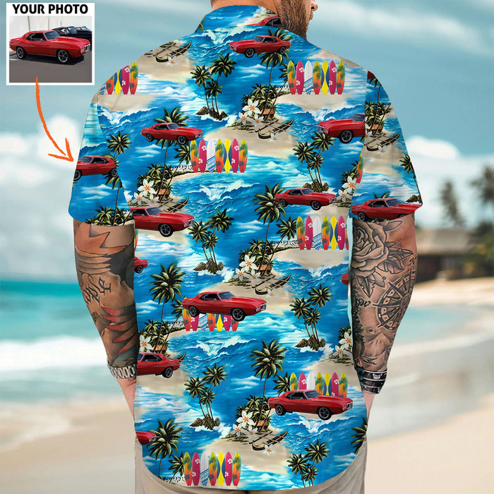 Personalized Photo Upload Car Hawaiian Shirt, Custom Classic Car Beach Aloha Shirt for Men