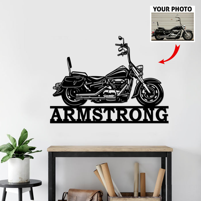Custom Motorcycle Garage Monogram Sign - Personalized Motorcycle Photo Metal Wall Art, Gift for Biker, Motorcycle Lovers