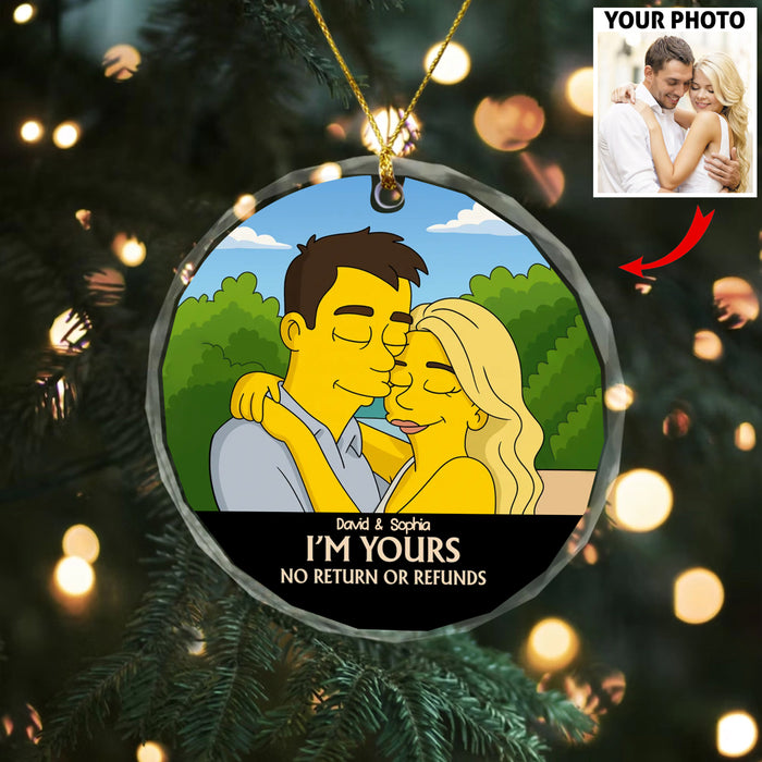 Personalized Couple Portrait Glass Ornament, Custom Cartoon Photo Ornament Gift For Couples, Engagement Gift, Anniversary Couples Gift