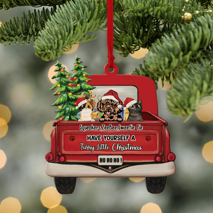 Have Yourself a Furry Little Christmas Red Truck Car - Personalized Christmas Gifts Custom Wooden Ornament For Dog Lovers, Cat Lovers
