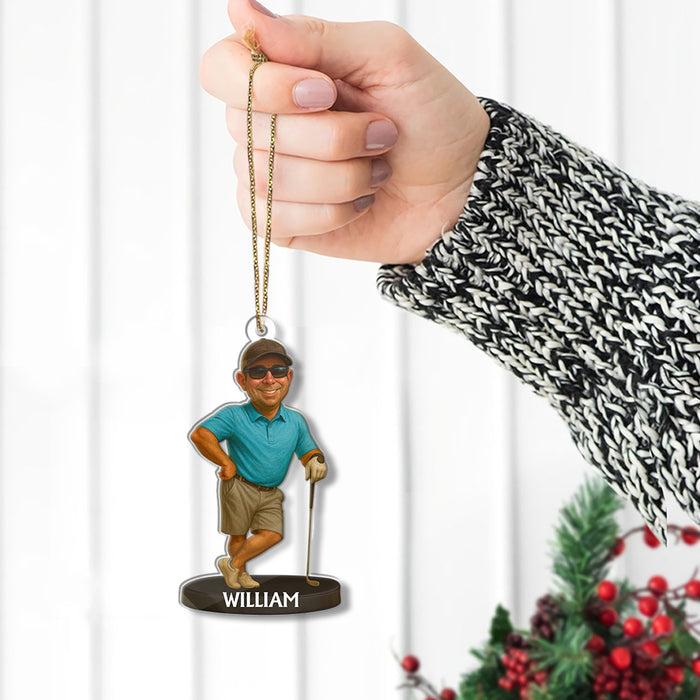 Custom Caricature-Style Portrait Ornament from Your Photo – Personalized Acrylic Christmas Ornament, Unique Gift for Golf Lovers and Golfers