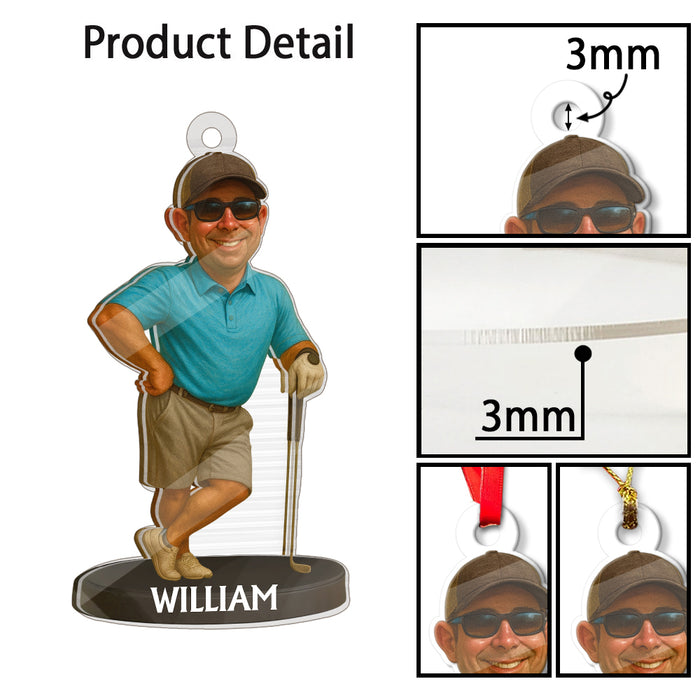 Custom Caricature-Style Portrait Ornament from Your Photo – Personalized Acrylic Christmas Ornament, Unique Gift for Family, Friends