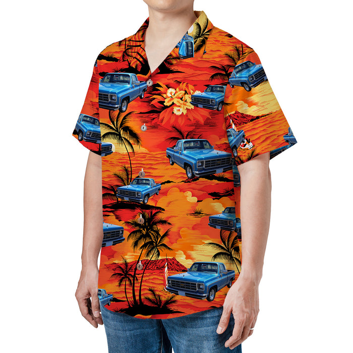 Personalized Sunset Island Vintage Car Hawaiian Shirt, Custom Vehicle Photo Upload Hawaiian Shirt