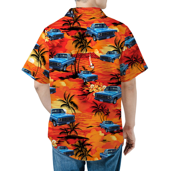 Personalized Sunset Island Vintage Car Hawaiian Shirt, Custom Vehicle Photo Upload Hawaiian Shirt