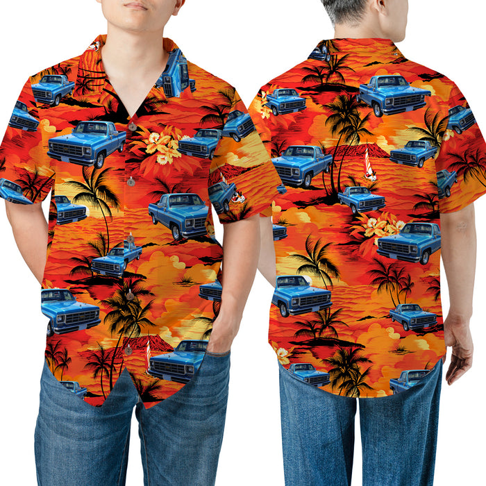 Personalized Sunset Island Vintage Car Hawaiian Shirt, Custom Vehicle Photo Upload Hawaiian Shirt