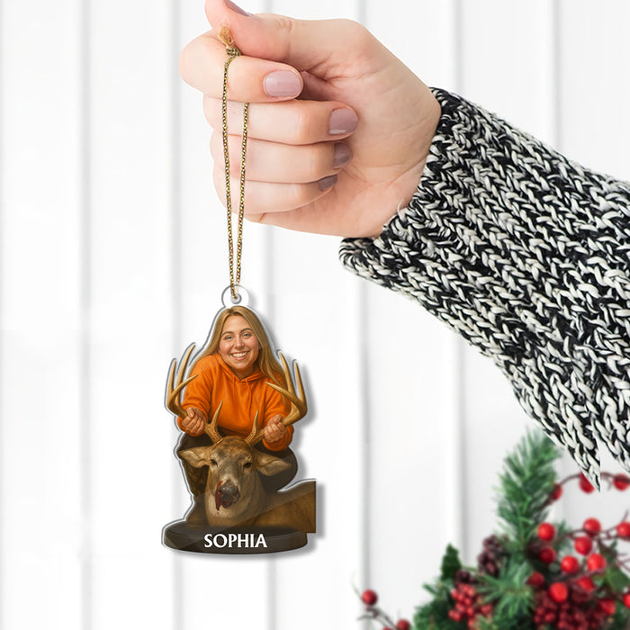 Custom Caricature-Style Portrait Ornament from Your Photo – Personalized Acrylic Christmas Ornament, Unique Gift for Hunting Lovers and Hunters