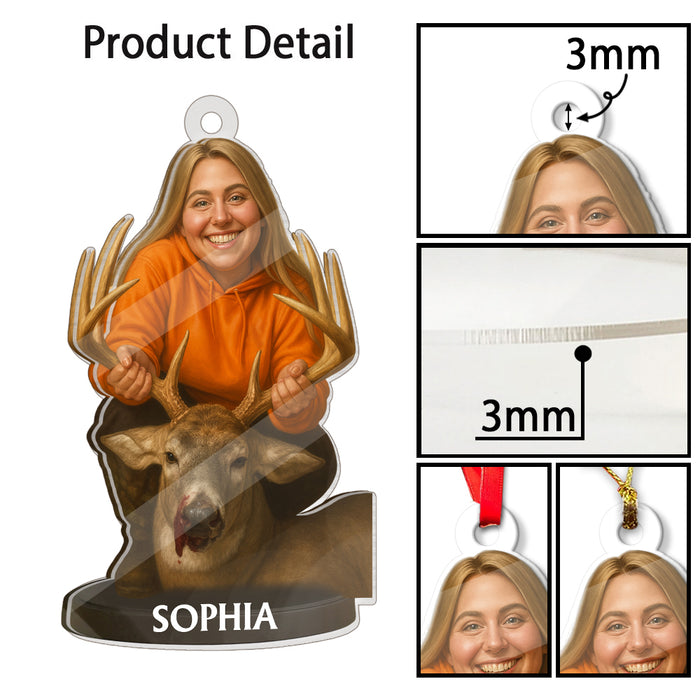 Custom Caricature-Style Portrait Ornament from Your Photo – Personalized Acrylic Christmas Ornament, Unique Gift for Hunting Lovers and Hunters