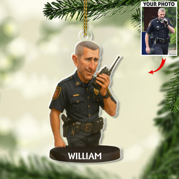Custom Caricature-Style Portrait Ornament from Your Photo – Personalized Acrylic Christmas Ornament, Unique Gift for Police Officers