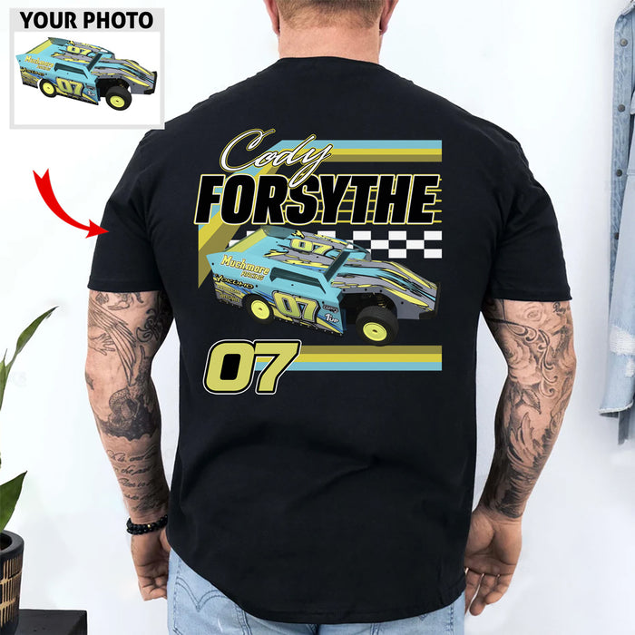 Personalized Dirt Track Racing Photo Back Shirt, Custom Racing Team Name Number Shirt For Racers