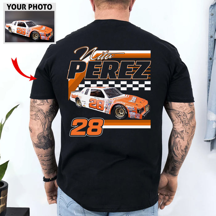 Personalized Dirt Track Racing Photo Back Shirt, Custom Racing Team Name Number Shirt For Racers