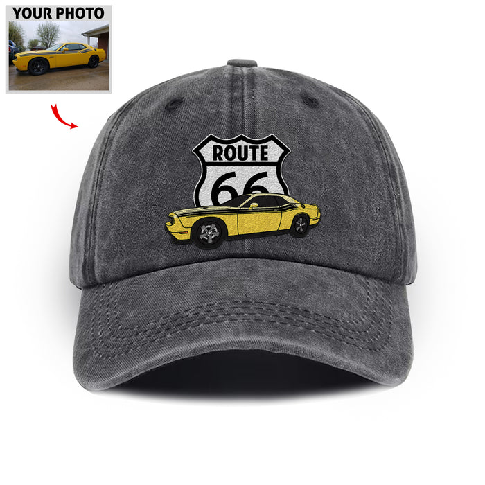 Custom Route 66 Car Embroidered Hat, Car Photo Embroidered, Car Lover Gift