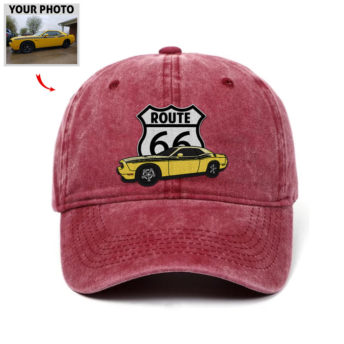Custom Route 66 Car Embroidered Hat, Car Photo Embroidered, Car Lover Gift