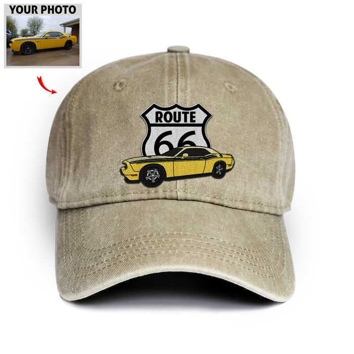 Custom Route 66 Car Embroidered Hat, Car Photo Embroidered, Car Lover Gift