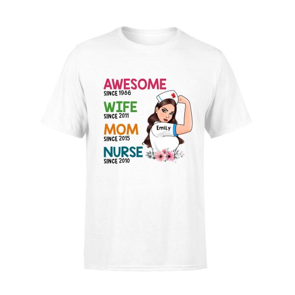 Awesome Wife Mom Nurse - Personalized Gifts Custom Nurses Shirt for Mom, Nurses