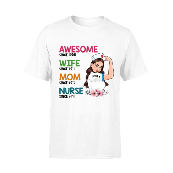 Awesome Wife Mom Nurse - Personalized Gifts Custom Nurses Shirt for Mom, Nurses