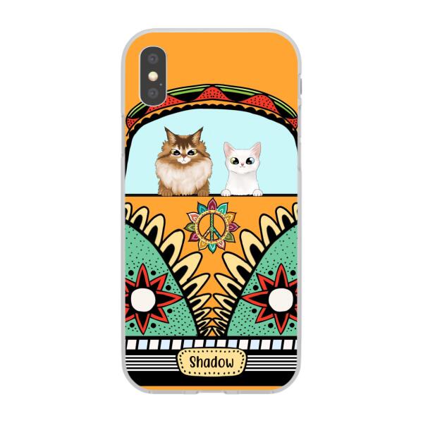 Personalized Case, Cats On Hippie Van Custom Gift For Cat Lovers