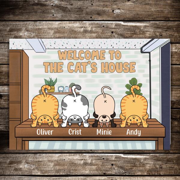 Welcome to the Cat's House - Personalized Gifts Custom Cat Door Sign for Cat Dad, Cat Lovers