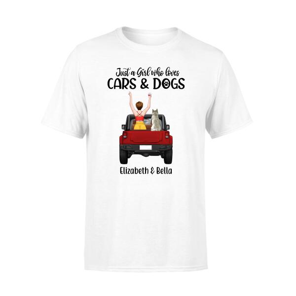 Personalized Shirt, Just a Girl who loves Cars and Dogs, Gifts for Car and Dog Lovers