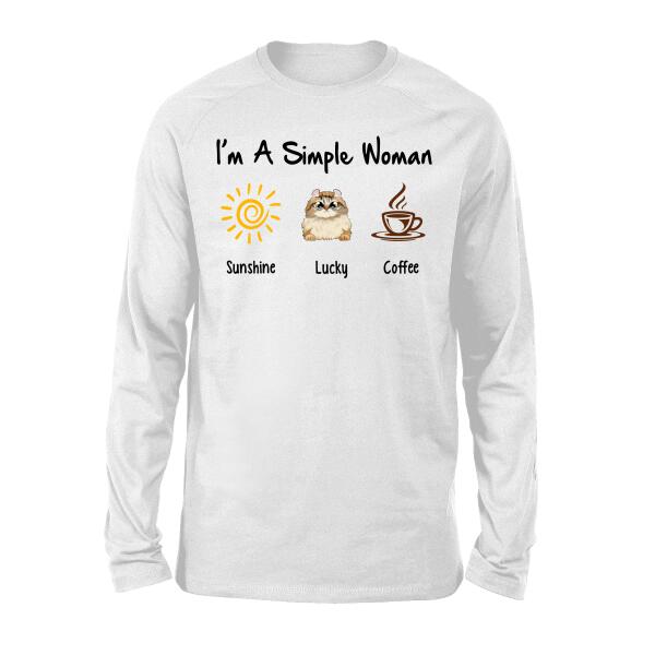 Personalized T-shirt, Simple Woman With Cat & Coffee, Gift for Cat Lover, Coffee Lover