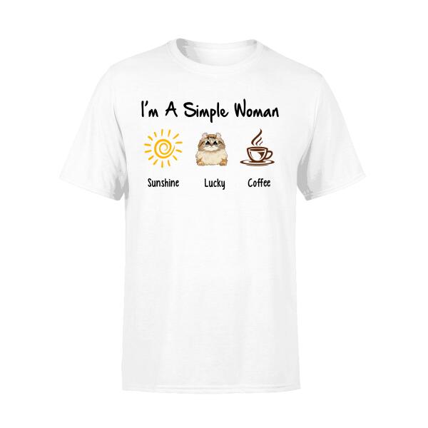 Personalized T-shirt, Simple Woman With Cat & Coffee, Gift for Cat Lover, Coffee Lover