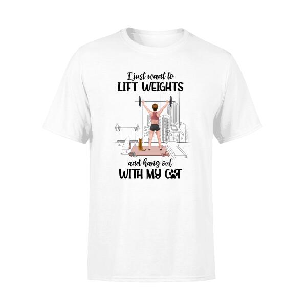 Personalized T-shirt, Girl Lifting with Cats, Gift for Workout and Cats Lovers