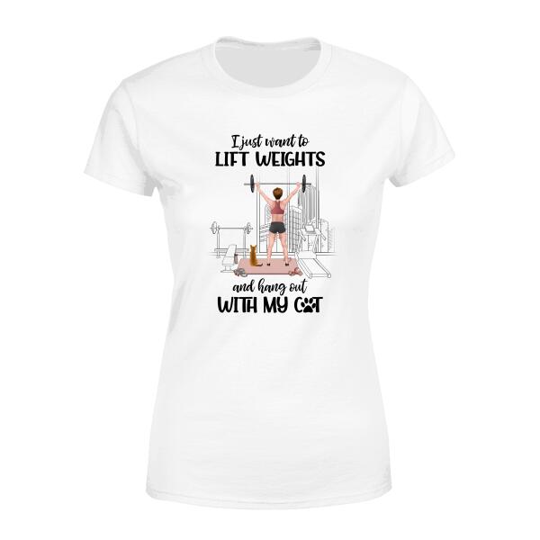 Personalized T-shirt, Girl Lifting with Cats, Gift for Workout and Cats Lovers