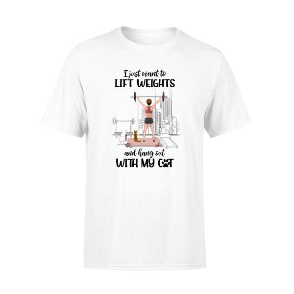 Personalized T-shirt, Girl Lifting with Cats, Gift for Workout and Cats Lovers