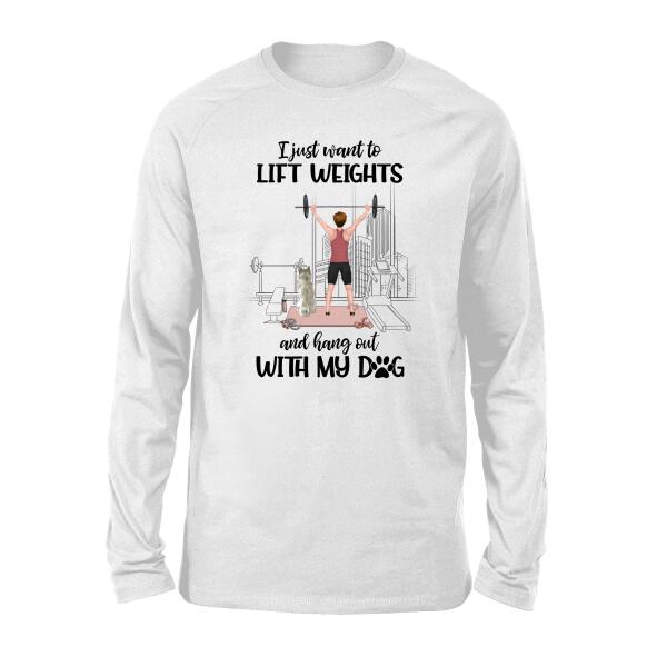 Personalized T-shirt, Girl Lifting Weight With Dogs, Gift for Fitness Lovers, Dog Lovers