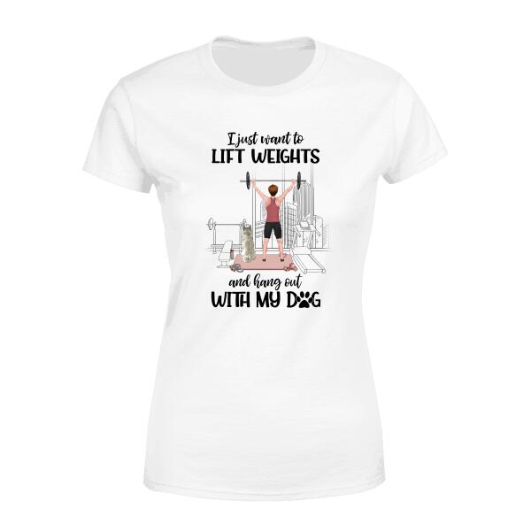 Personalized T-shirt, Girl Lifting Weight With Dogs, Gift for Fitness Lovers, Dog Lovers