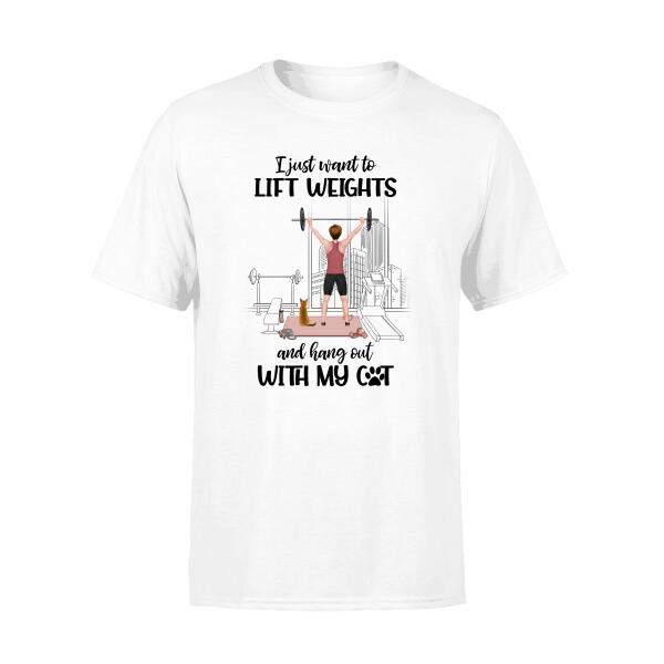 Personalized T-shirt, Girl Lifting Weight With Cats, Gift for Fitness Lovers, Cat Lovers