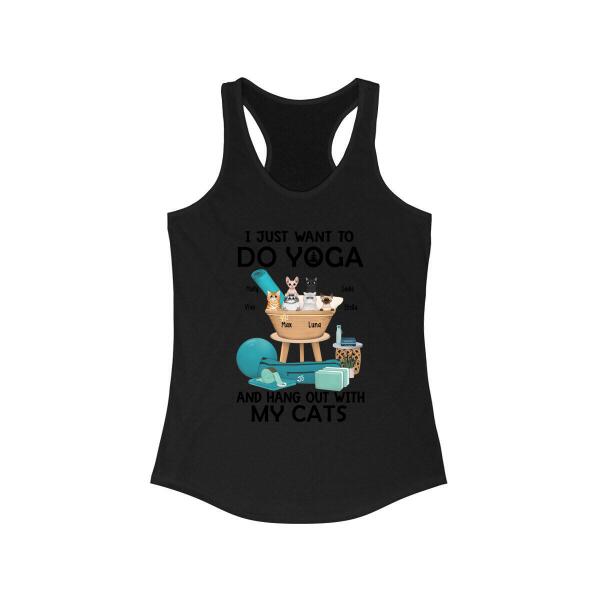 Personalized Shirt, Up To 6 Cats, I Just Want To Do Yoga And Hang Out With My Cats, Gift For Yoga Lovers And Cat Lovers