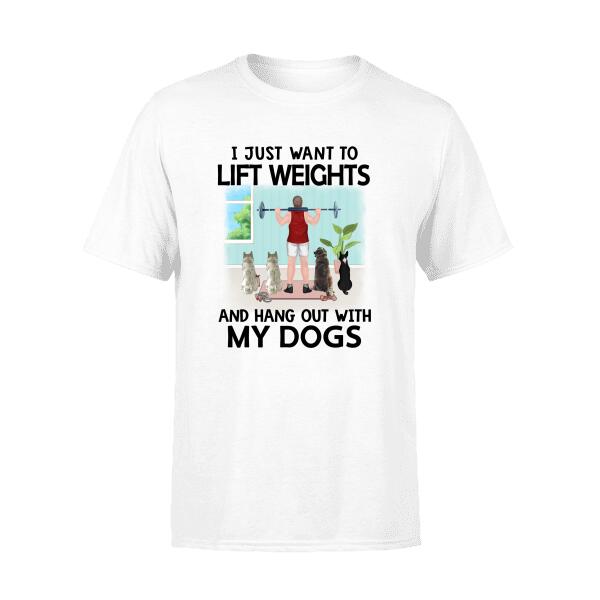 Personalized T-shirt, Man Lifting Weights With Dogs, Gift for Fitness Lover, Dog Lover